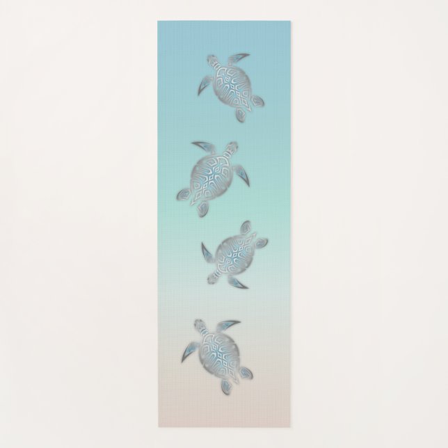 Silver Sea Turtles Beachstyle Yoga Mat (Front)