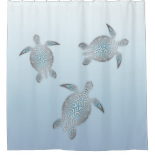 Silver Sea Turtles Blue Shower Curtain
