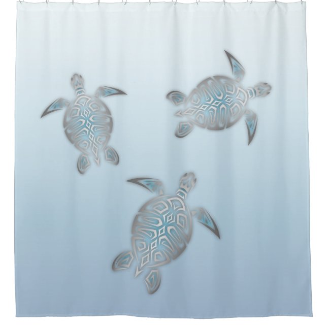 Silver Sea Turtles Blue Shower Curtain (Front)