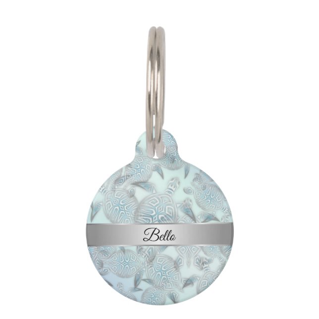 Silver Sea Turtles Pattern Personalise Pet Tag (Front)