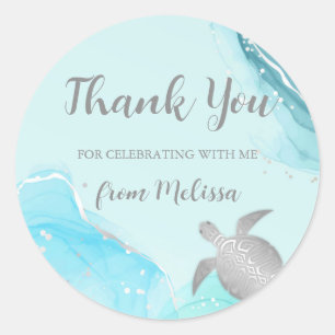 Silver Sea Turtles Thank You Classic Round Sticker