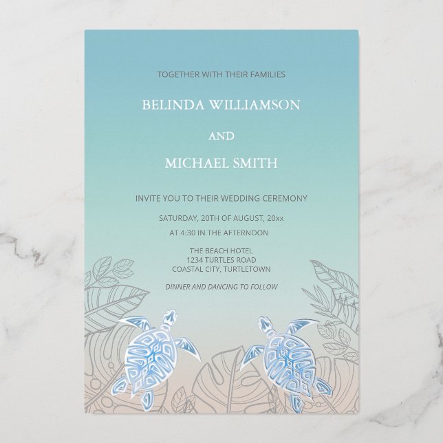 Silver Sea Turtles Turquoise | Beach Wedding (Front)