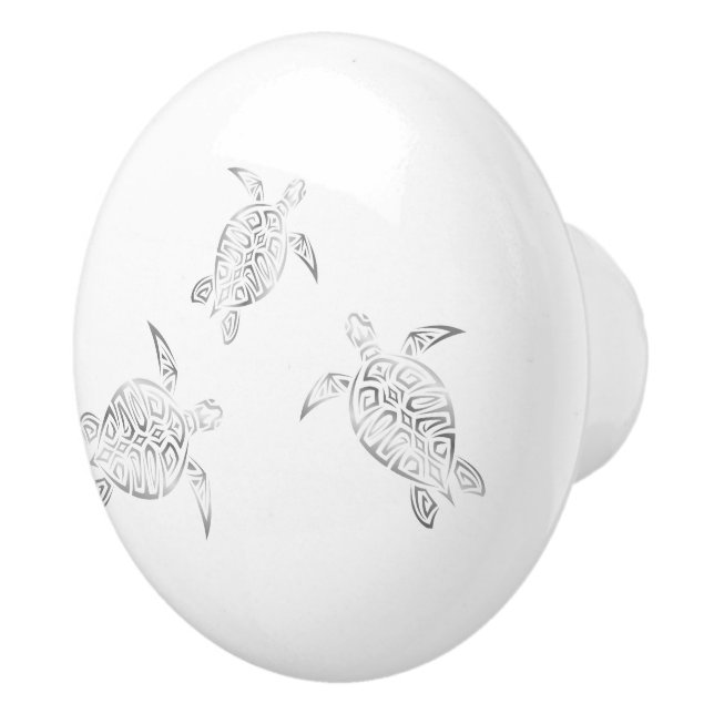 Silver Sea Turtles White  Maritime Nautical Ceramic Knob (Right)