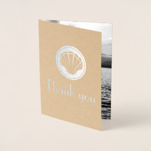 silver seashell - Thank you -add wedding photo Foil Card