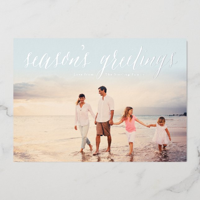 Silver Season's Greetings Photo Card | Ice Blue (Front)