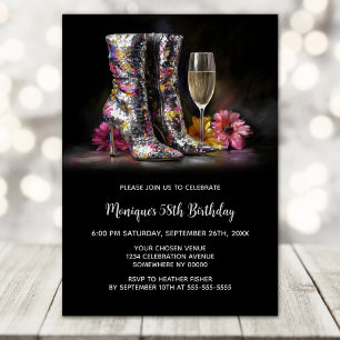 Silver Sequin Boots Any Age Birthday Party Invitation