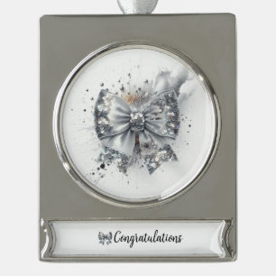 Silver Sequin Bow Radiant Congratulations Silver Plated Banner Ornament