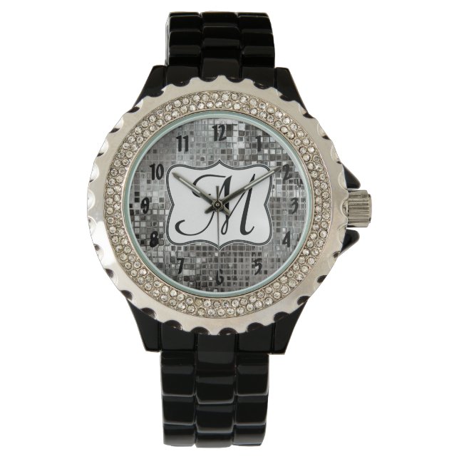 Silver Sequin Dazzle Glitz Glam Disco Ball Watch (Front)