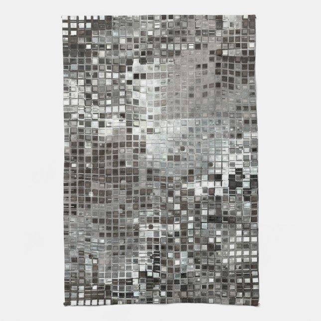 Silver Sequin Dazzle Glitz Glam Kitchen Dish Towel (Vertical)