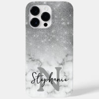 Silver Sequin Diamonds Marble Ombre Monogram