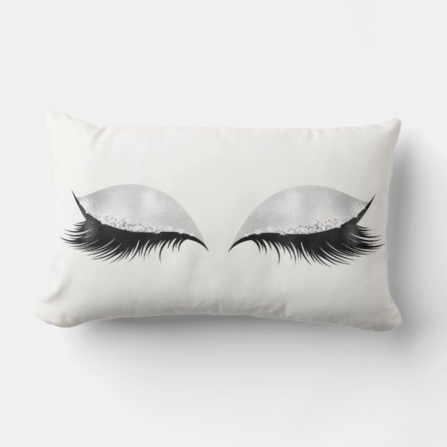 Silver Sequin Glitter Black Grey Makeup Lashes Lumbar Cushion (Front)