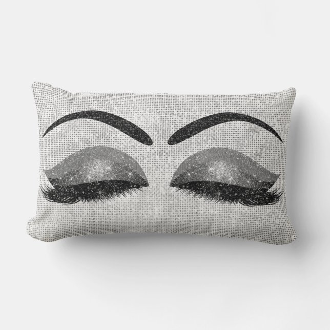 Silver Sequin Glitter Black Grey Makeup Lashes Lumbar Cushion (Front)