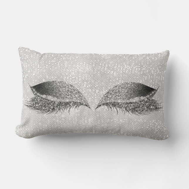 Silver Sequin Glitter Black Grey Makeup Lashes Lumbar Cushion (Front)