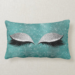 Silver Sequin Glitter Black Teal Makeup Lashes Lumbar Cushion