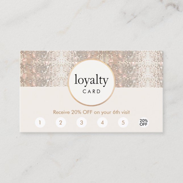 Silver Sequin Hair Salon 6 Punch Loyalty Card (Front)
