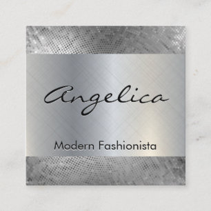 Silver Sequin Pattern   Silver Metallic Background Square Business Card