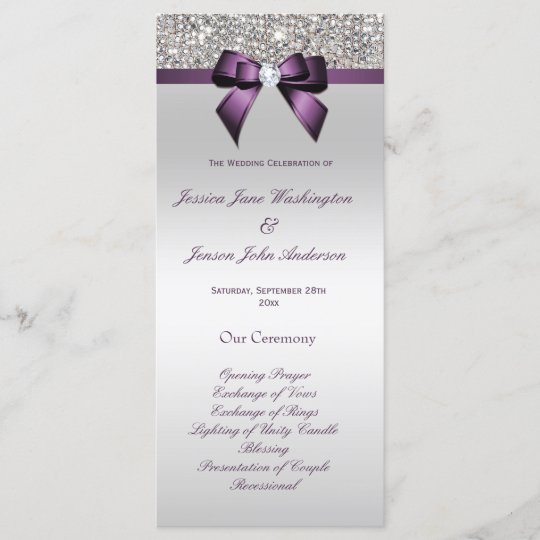 Silver Sequin Purple Bow Wedding Program Programme Zazzle Co Uk