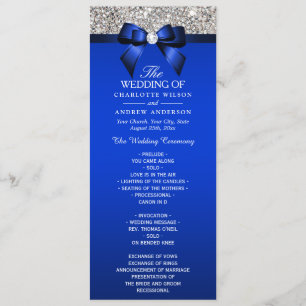 Silver Sequin Royal Blue Bow Wedding Program Programme