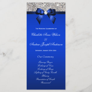 Silver Sequin Royal Blue Bow Wedding Program Programme