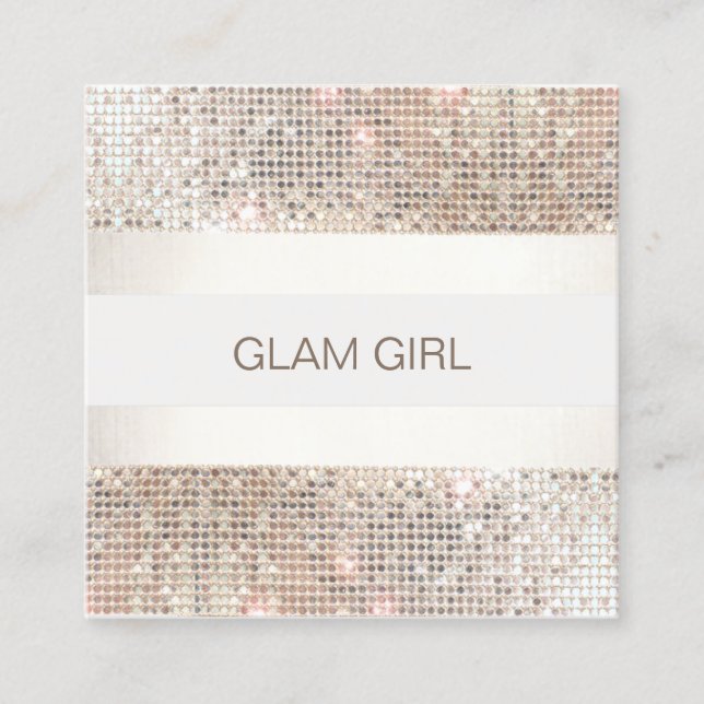 Silver Sequin Stripes Makeup Artist Square Business Card (Front)