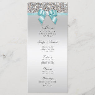 Silver Sequin Teal Bow Baby Shower Menu