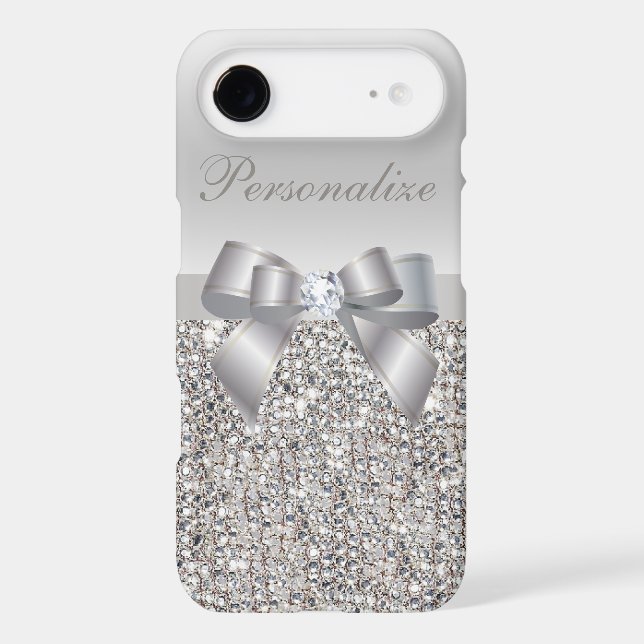 Silver Sequins, Bow & Diamond Personalised Case-Mate iPhone 3 Case (Back)