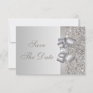 Silver Sequins, Bow & Diamond Save the Date