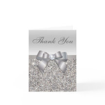 Silver Sequins, Bow & Diamond Thank You