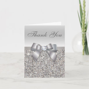 Silver Sequins, Bow & Diamond Wedding Thank You