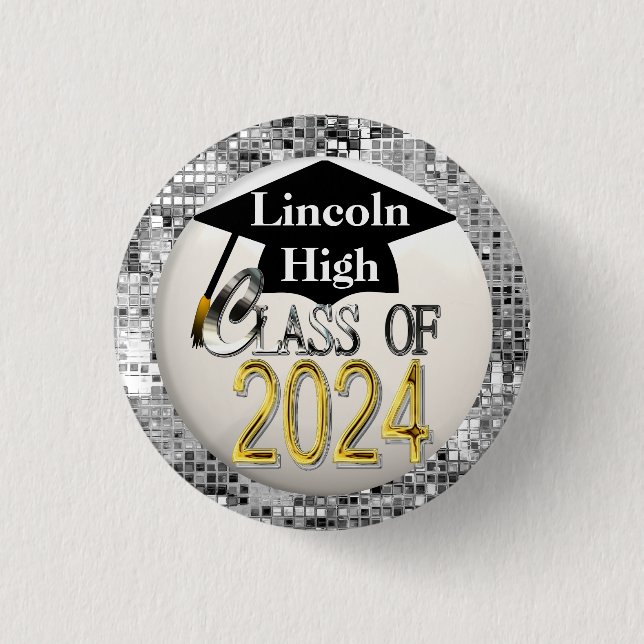 Silver Sequins Class Of 2024 Graduation Button (Front)