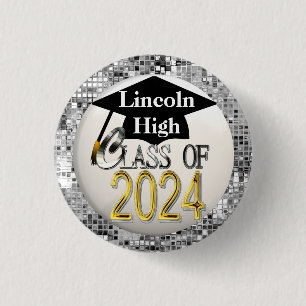 Silver Sequins Class Of 2024 Graduation Button