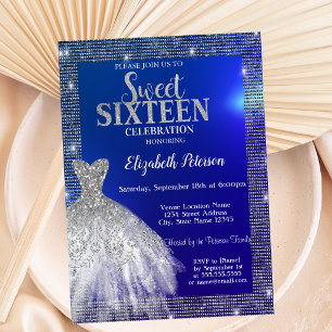 Silver Sequins,Dress Blue Sweet 16  Invitation