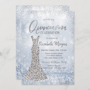 Silver Sequins Dress Confetti Bokeh Quinceañera Invitation