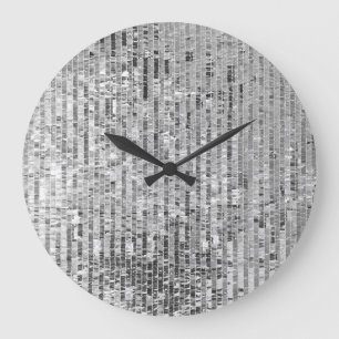 Silver sequins, glamourous seamless background. large clock