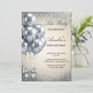 Silver Sequins Let's Birthday Party Invitation