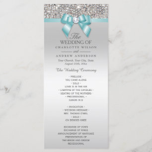 Silver Sequins Light Teal Bow Wedding Program Programme