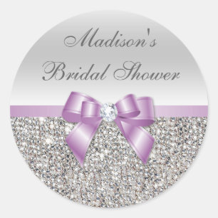 Silver Sequins Lilac Bow Bridal Shower Stickers