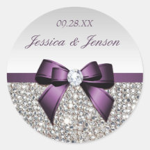 Silver Sequins Purple Bow and Diamond Wedding