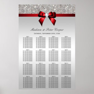 Silver Sequins Red Bow Wedding Seating Chart