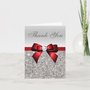 Silver Sequins Red Diamond Bow Thank You