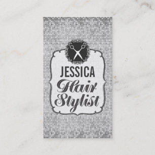 Silver Sequins Sparkle Hair Stylist Appointment Card