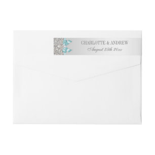 Silver Sequins Teal Blue Bow and Diamond Wrap Around Label