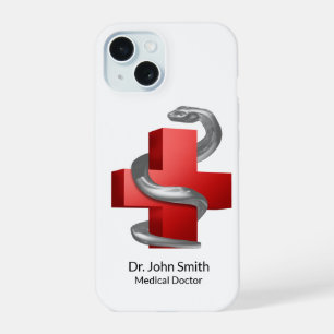 Silver Serpent Snake Red Medical Cross Symbol iPhone 15 Case