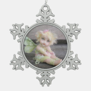 Silver Shabby Fairy Snowflake Pewter Christmas Ornament