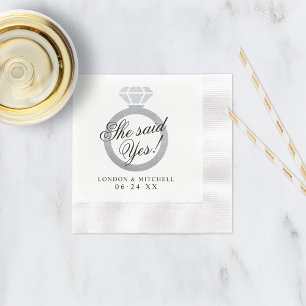 Silver She Said Yes Diamond Ring Wedding Napkin