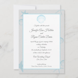 Silver Shells Ocean Side Wedding Invitation