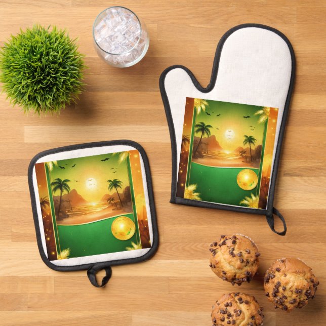 Silver Shield Quilted Oven Mitt & Pot Holder Set (Top Down)