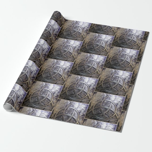 Silver Shield Triquetra Mediaeval Wrapping Paper (Unrolled)