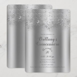 Silver Shimmer Flutter Butterfly Quinceañera Party Invitation