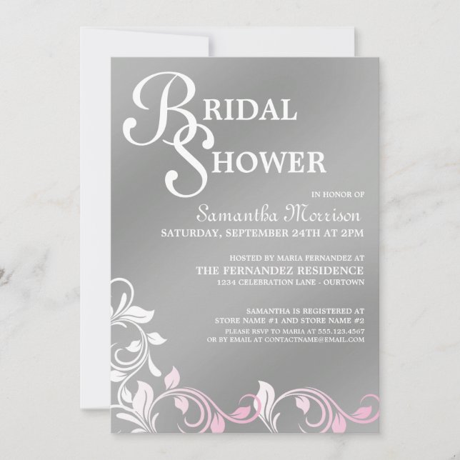 Silver Shimmer Pink Bridal Shower Invitations (Front)